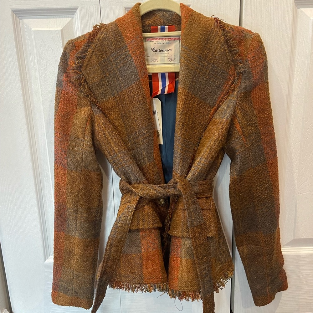 Anthropologie Cartonnier Plaid Belted Blazer NWT